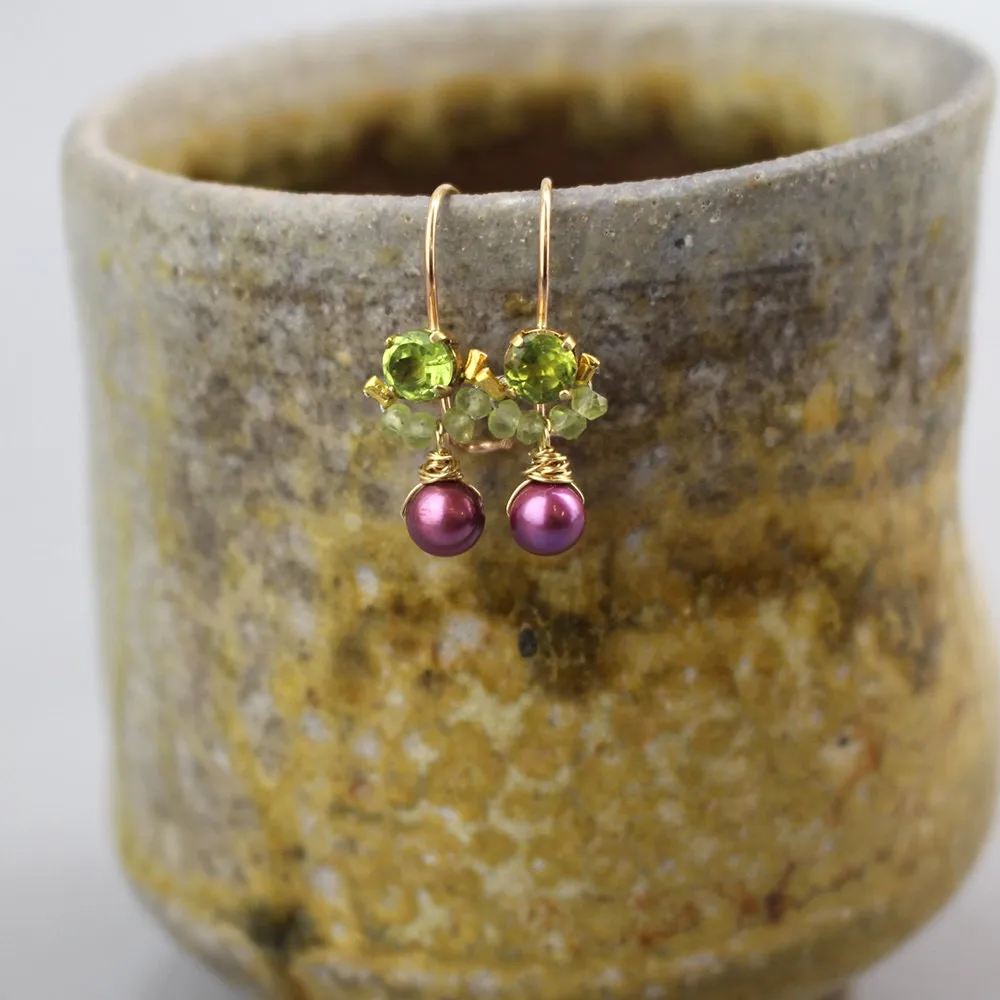 Peridot Pink Pearl Petite Dancer Earrings