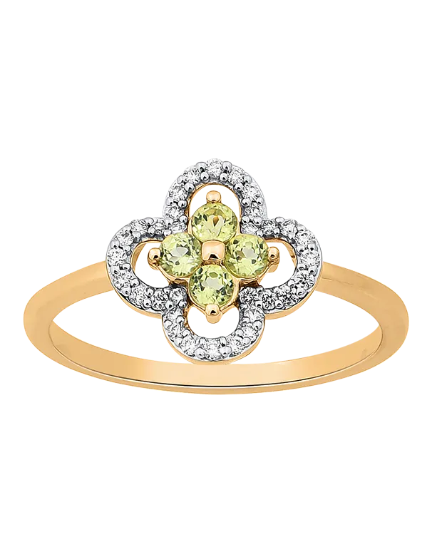 Peridot Ring - 10ct Yellow Gold Peridot & Diamond Ring - 786256