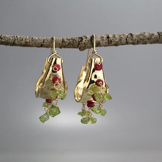 Peridot Ruby Chunky Hoop Earrings