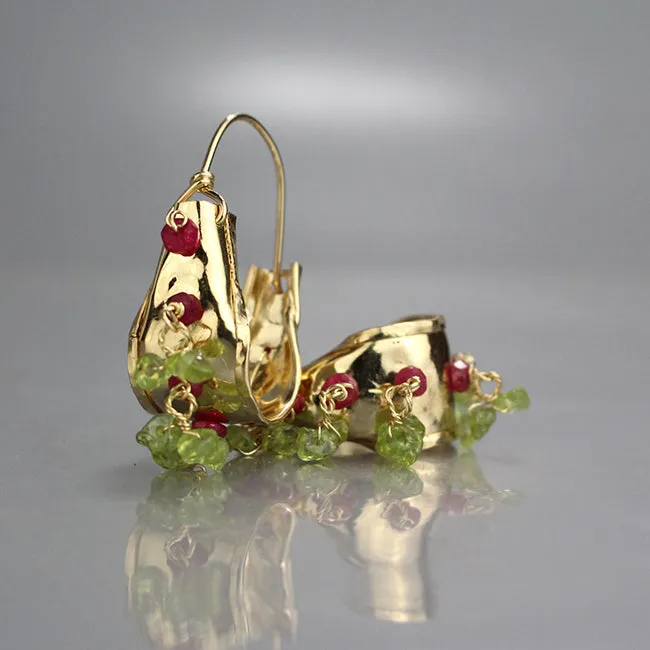 Peridot Ruby Chunky Hoop Earrings