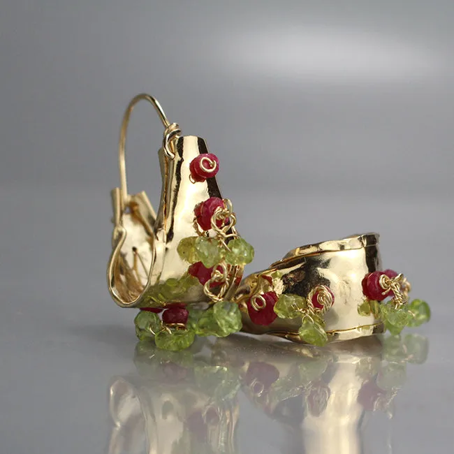 Peridot Ruby Chunky Hoop Earrings