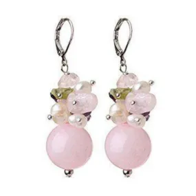 Pink Tone Romantic Floral Natural Stone Fresh Water Pearl Mixed Earrings