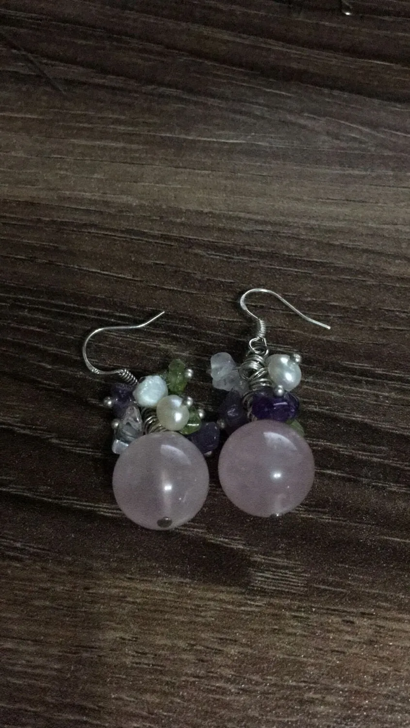 Pink Tone Romantic Floral Natural Stone Fresh Water Pearl Mixed Earrings