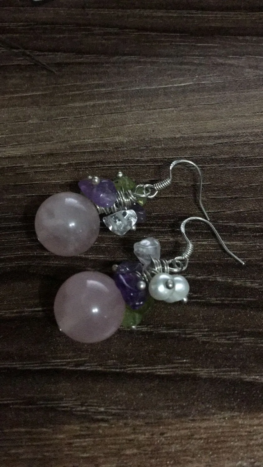 Pink Tone Romantic Floral Natural Stone Fresh Water Pearl Mixed Earrings