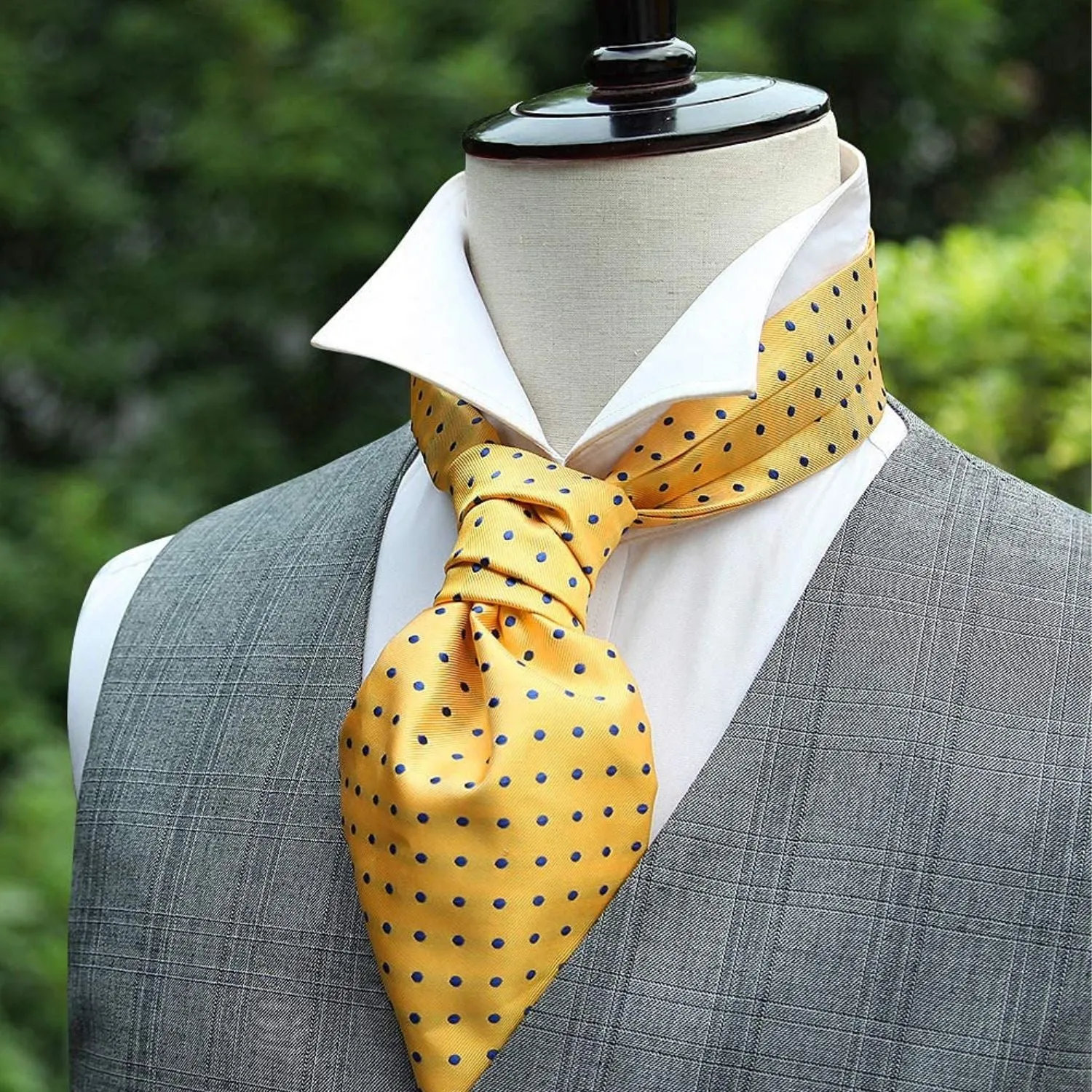 Polka Dot Ascot Cravat Scarf - YELLOW/BLUE