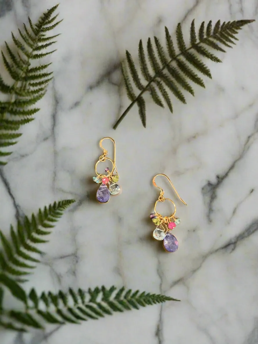 Pom Jewelry Mixed Gemstone Earrings In Gold Fill- PE59