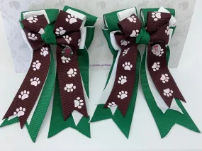 PonyTail Bows- Burgundy/Green Paws