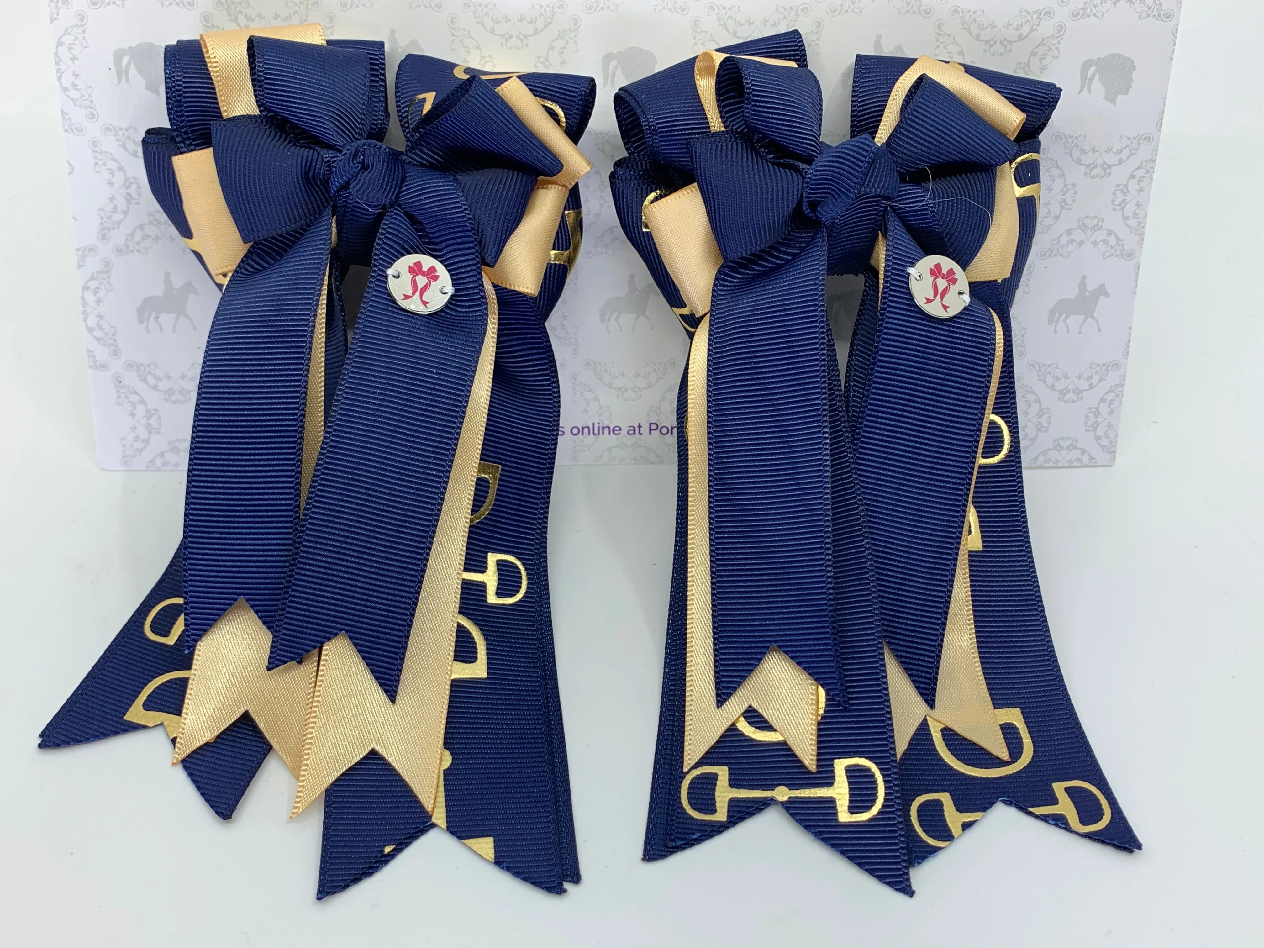 PonyTail Bows- Gold Navy Bits