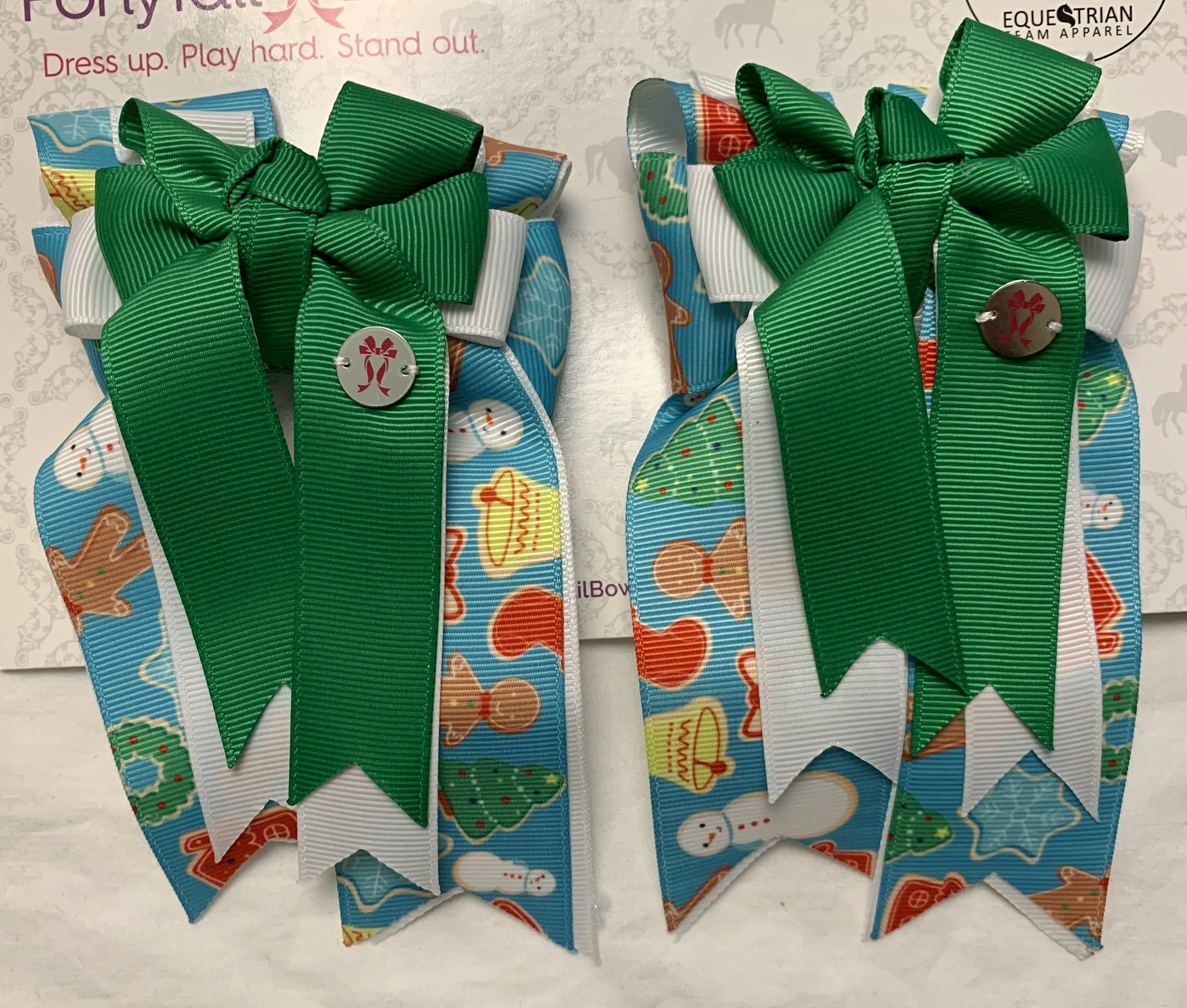 PonyTail Bows- Green Christmas Cookies