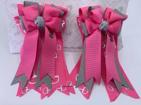 PonyTail Bows- Hot Pink/Gray Bits