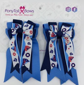 PonyTail Bows- Light Blue Sailboats