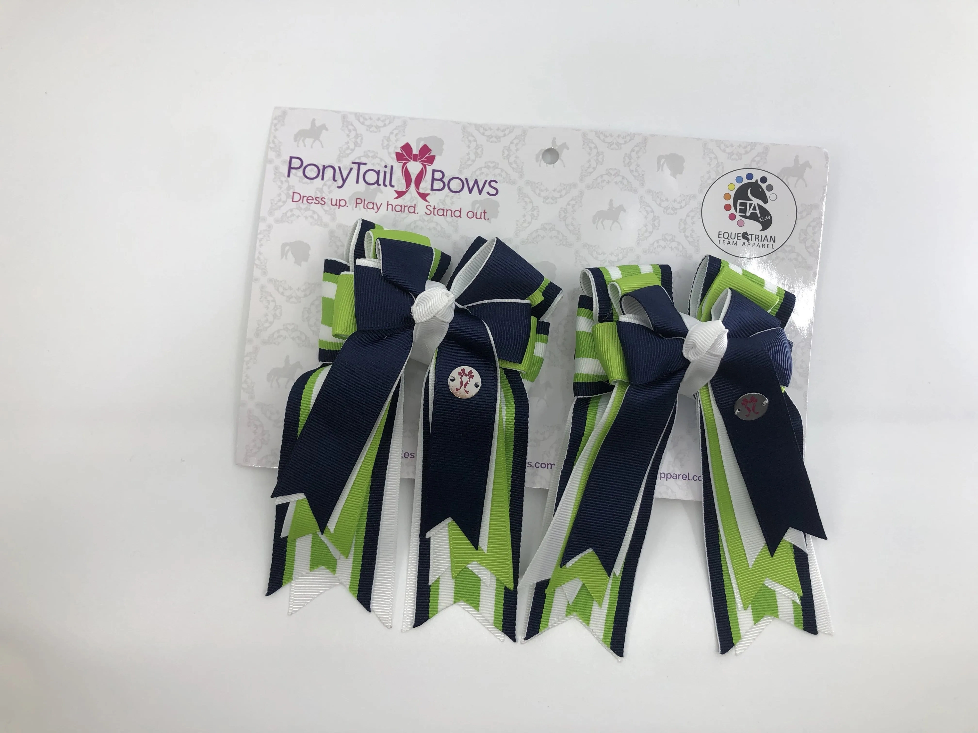 PonyTail Bows- Navy Green Stripes