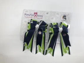 PonyTail Bows- Navy Green Stripes