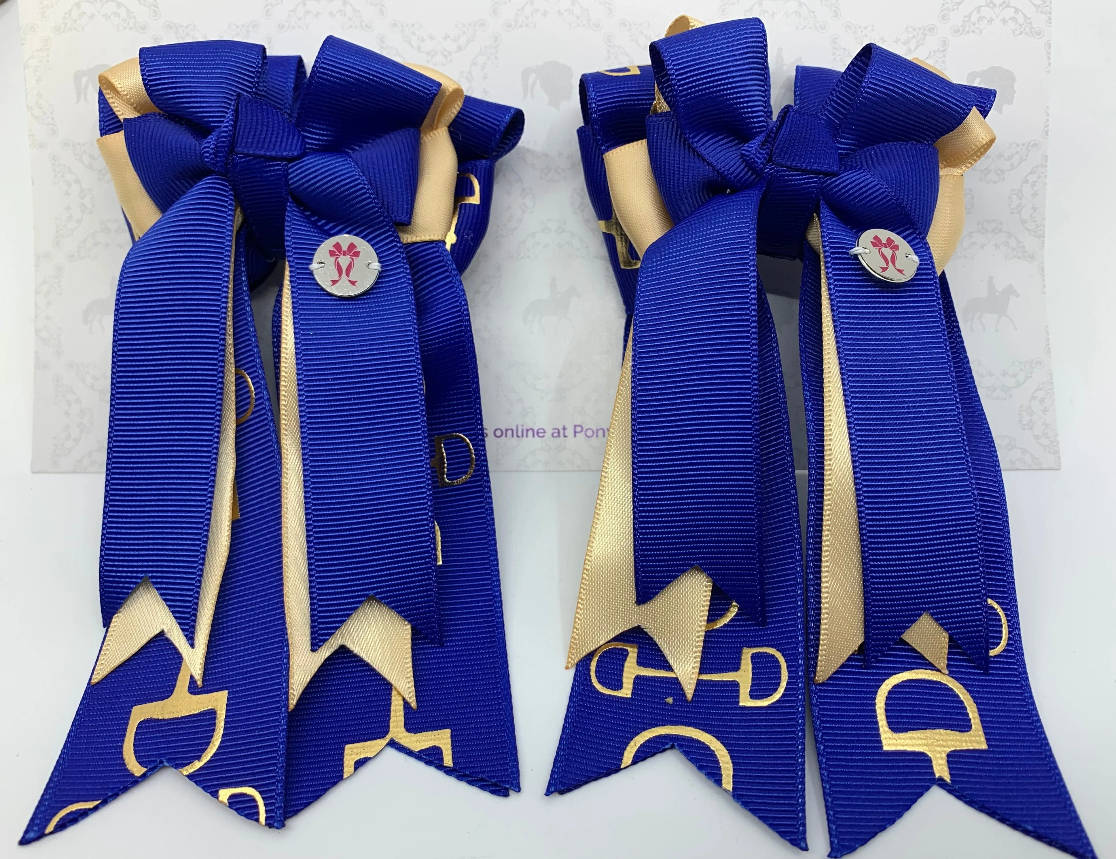 PonyTail Bows- Royal Blue/Gold Bits