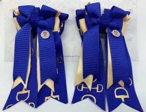 PonyTail Bows- Royal Blue/Gold Bits