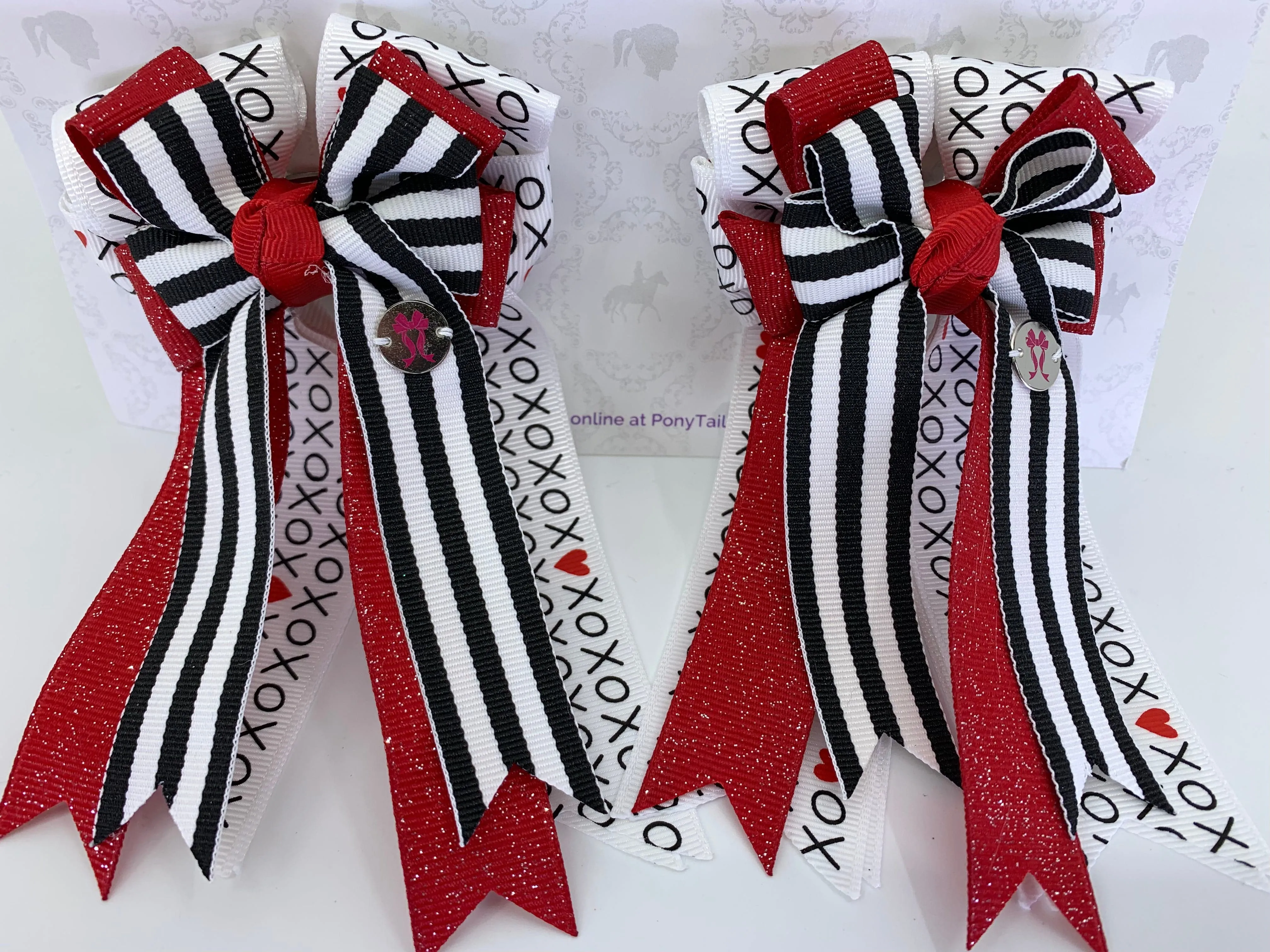 PonyTail Bows- XOXO Black Stripe