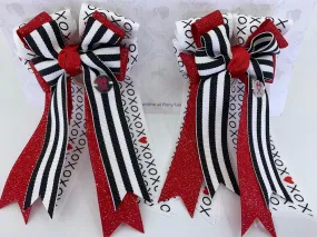 PonyTail Bows- XOXO Black Stripe