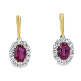 Precious Oval Ruby & Diamond Halo Drop Earrings