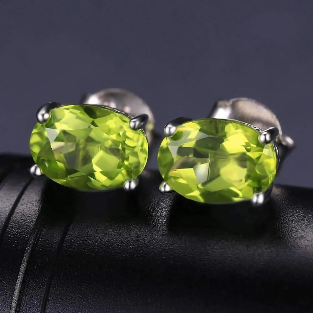 Precious Peridot Oval Cut Genuine 1.6CT IOBI Precious Gems Stud Earrings