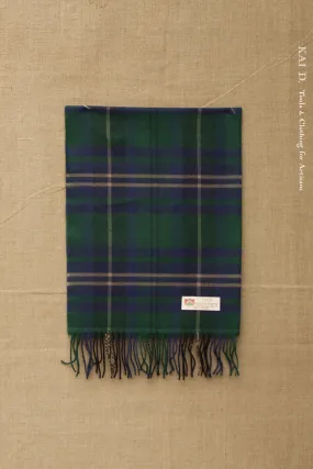 Pure Cashmere Wool Scarf - Green/Blue Plaid