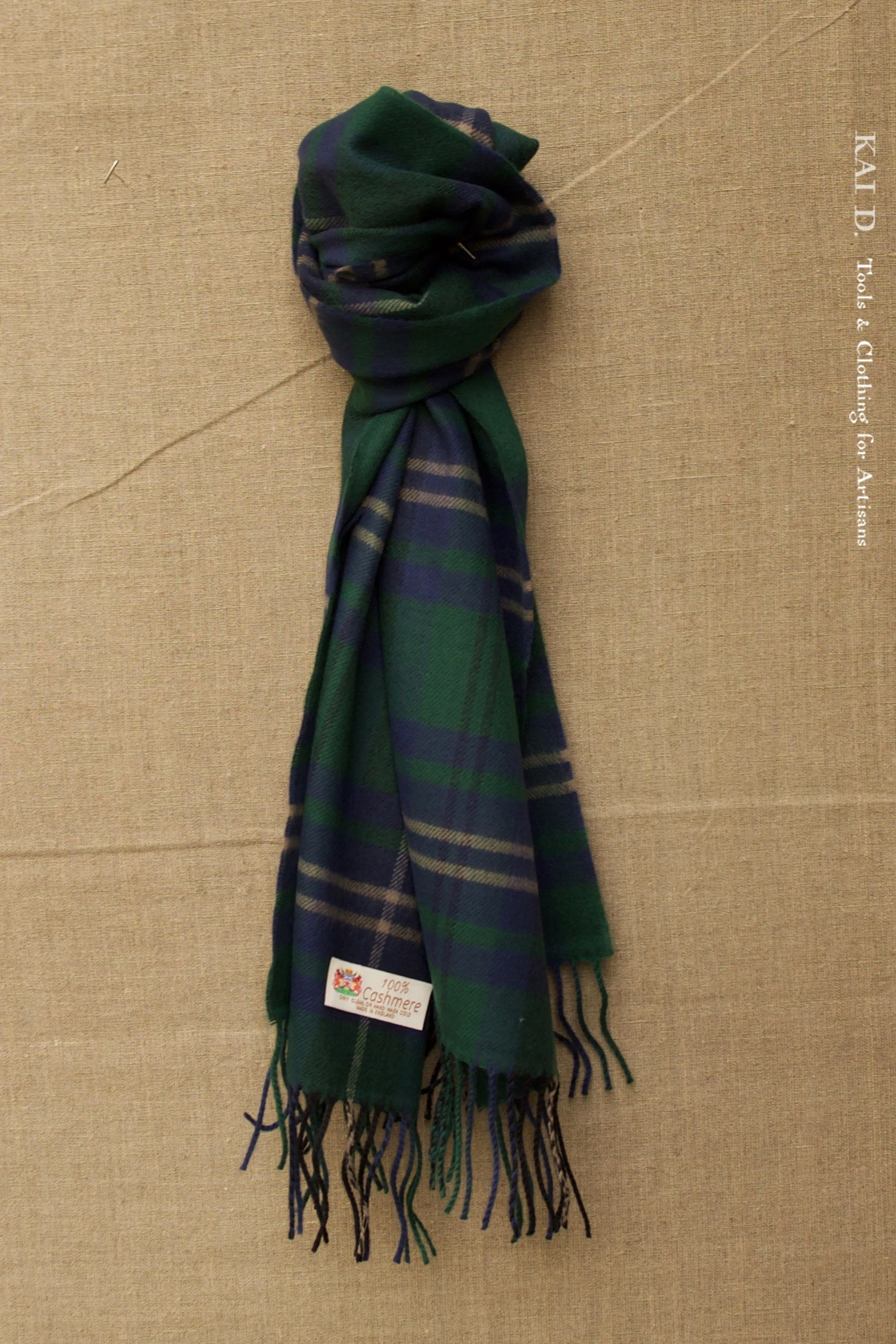 Pure Cashmere Wool Scarf - Green/Blue Plaid