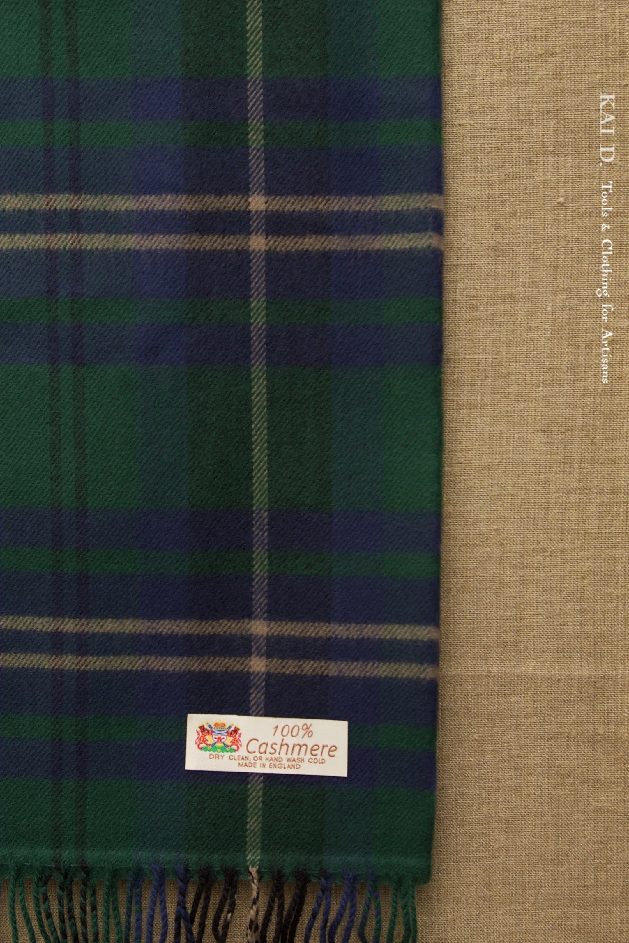 Pure Cashmere Wool Scarf - Green/Blue Plaid
