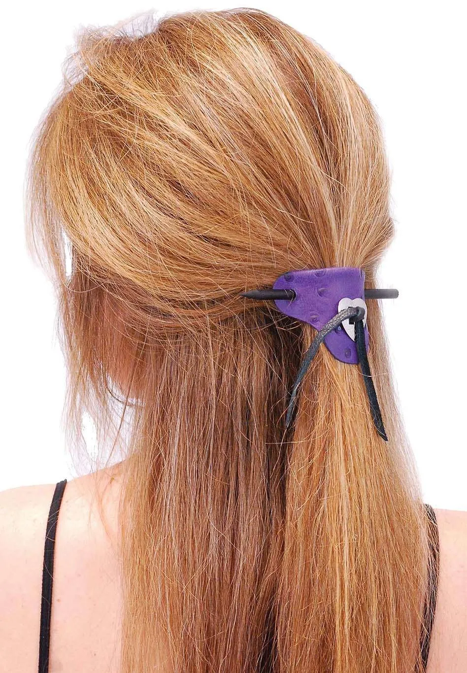 Purple Leather Stick Barrette w/Heart Concho #AH14012PUR ()