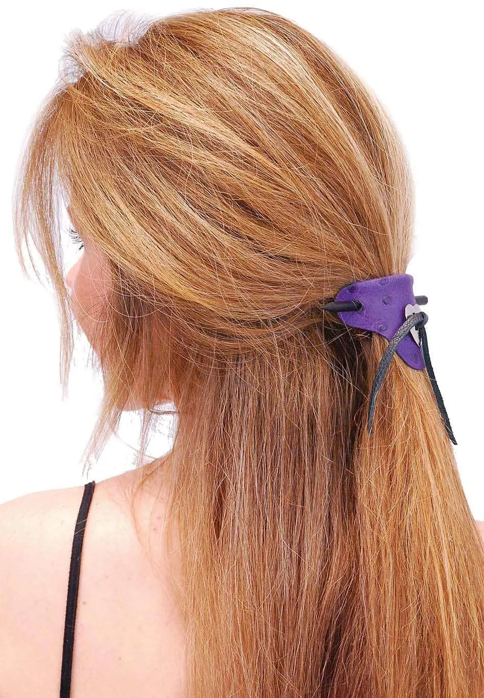 Purple Leather Stick Barrette w/Heart Concho #AH14012PUR ()