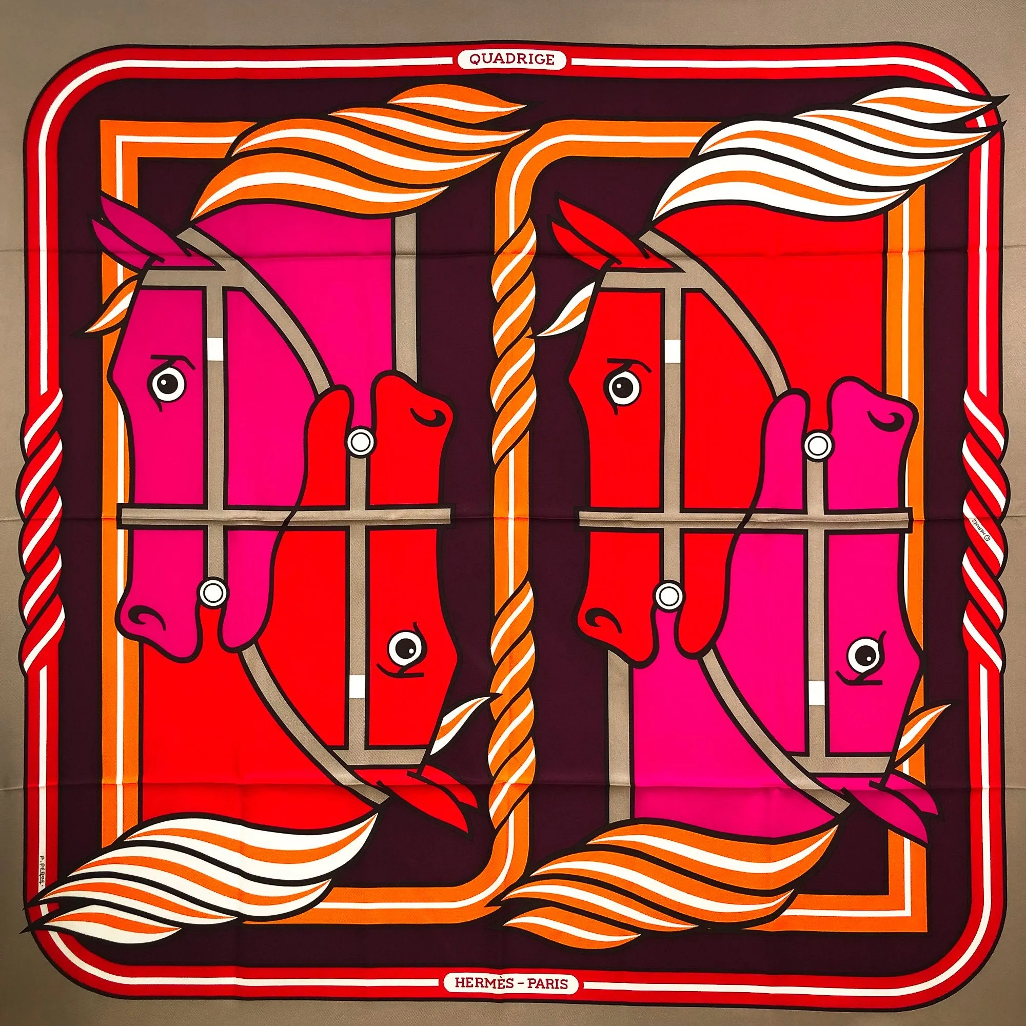 Quadrige II Hermes Scarf by Pierre Peron 90 cm Silk w/BOX