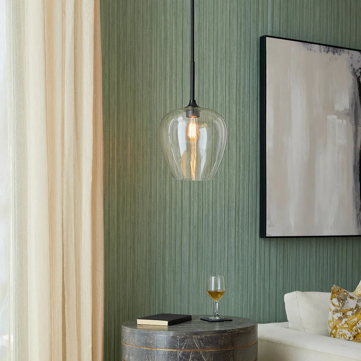 Quorum Veno 858-59 Pendant - Matte Black Clear Glass Shade Traditional