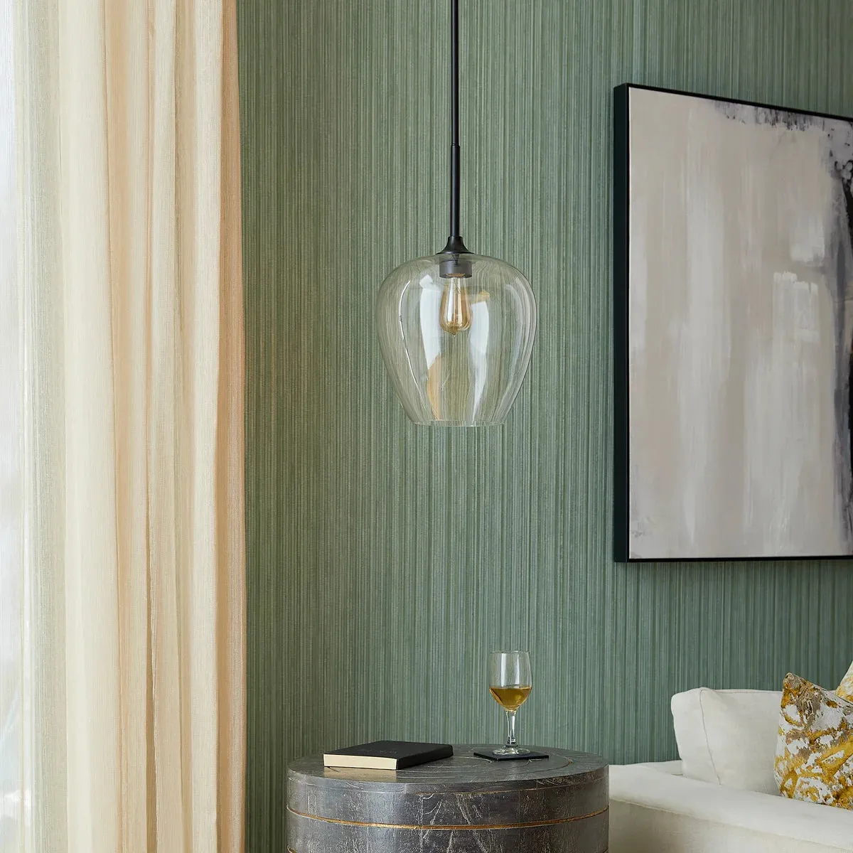 Quorum Veno 858-59 Pendant - Matte Black Clear Glass Shade Traditional