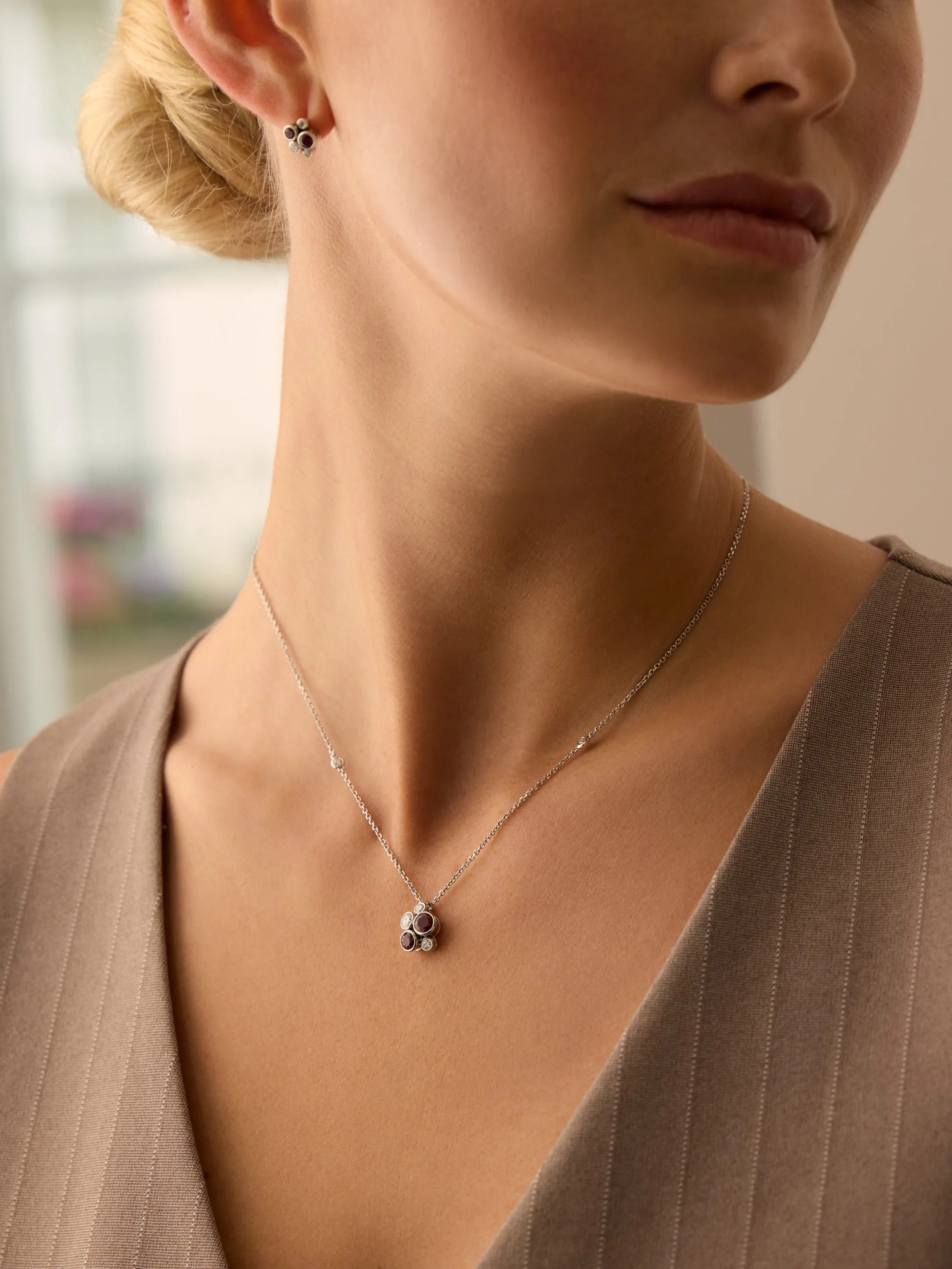 Raindance Ruby Platinum Cluster Pendant and Earrings Set