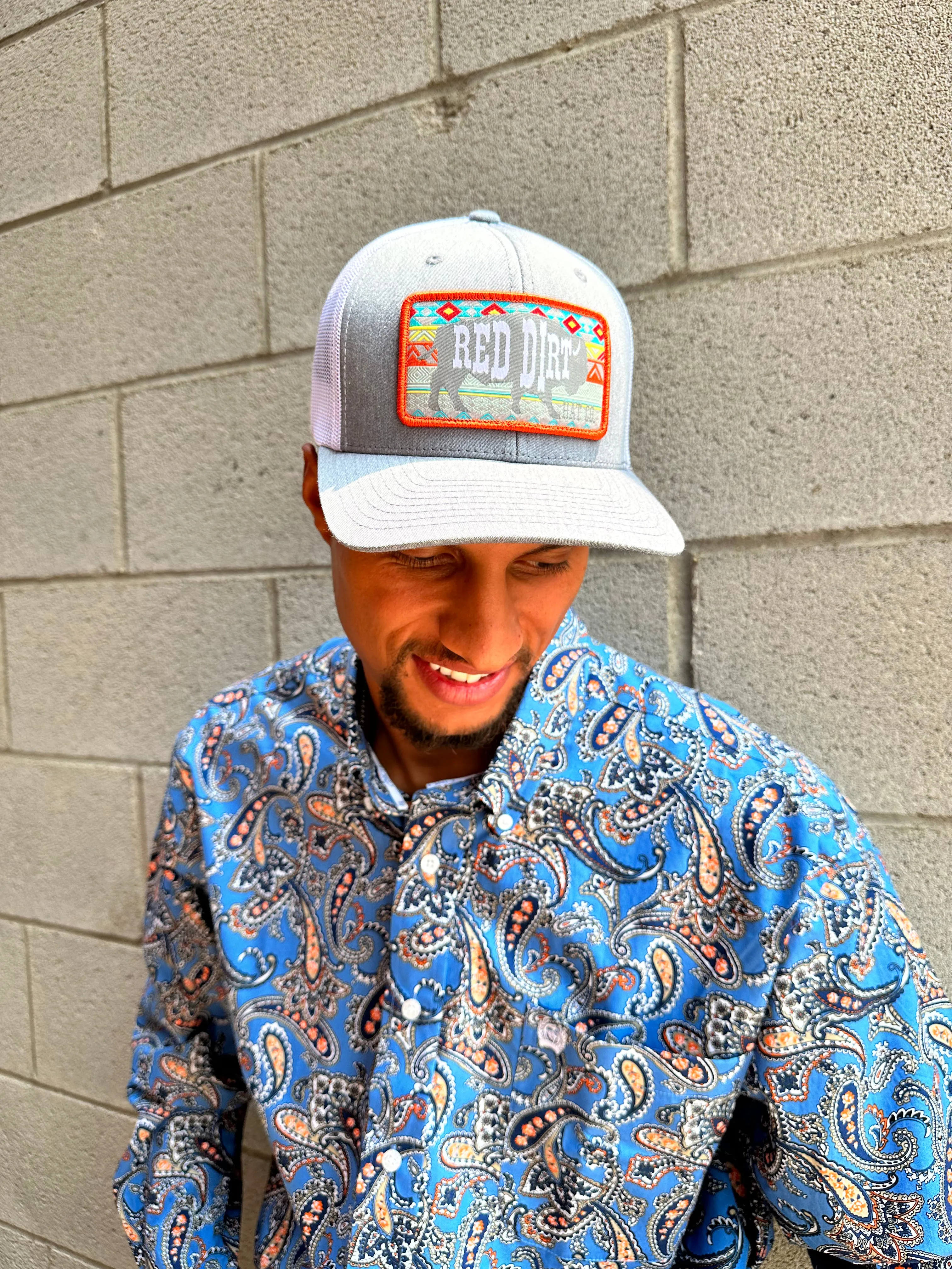 Red Dirt Hat Co. Aztec Buffalo Grey Trucker Snap Back Hat RDHC21