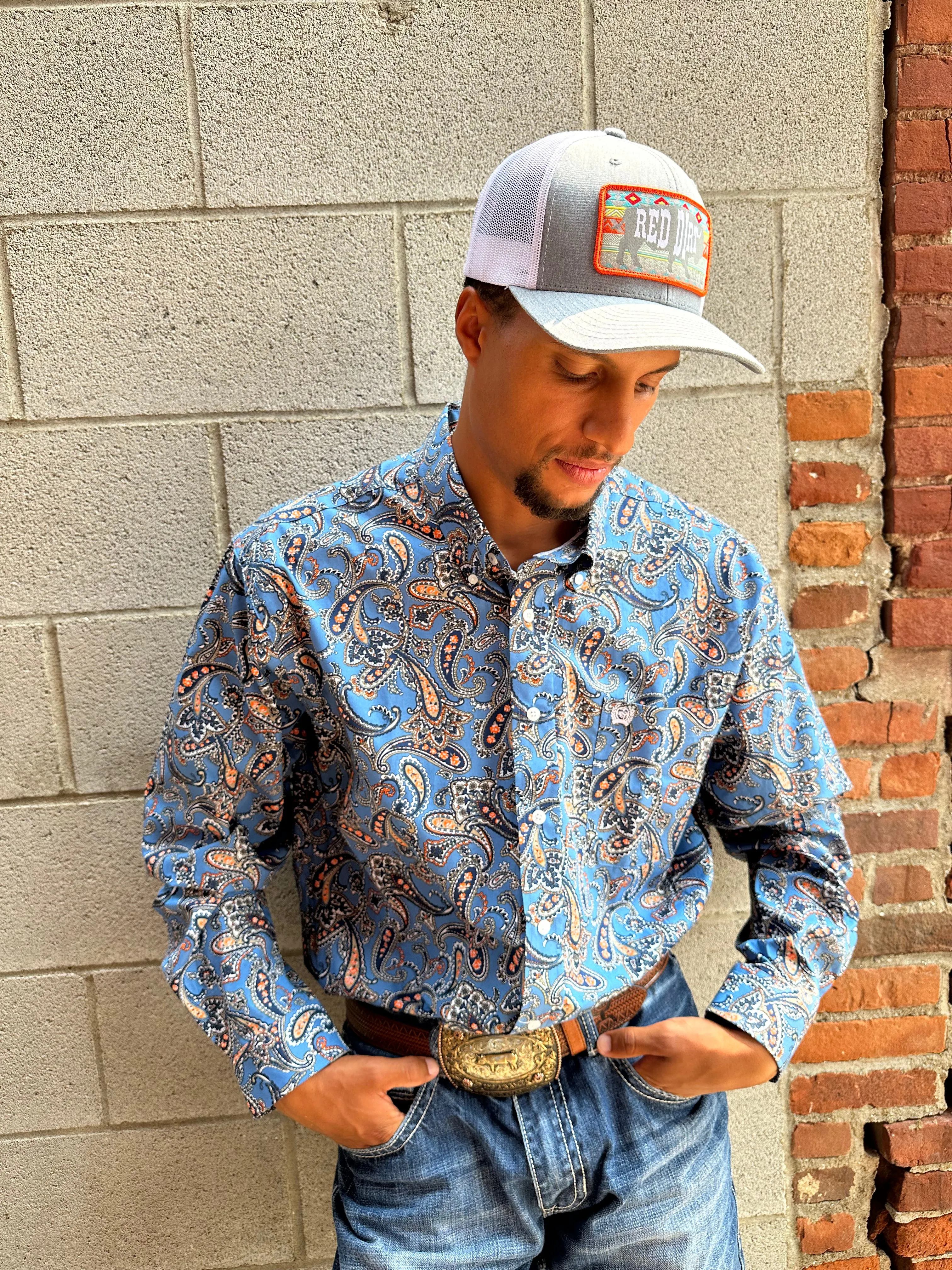 Red Dirt Hat Co. Aztec Buffalo Grey Trucker Snap Back Hat RDHC21
