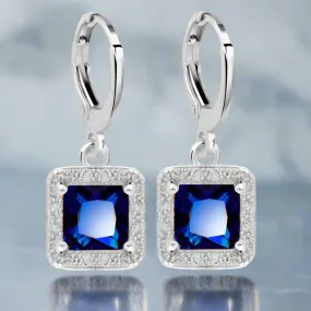 Regal Princess Cut Halo Swiss CZ Drop Hoop 18K Gold Plated Earrings for Woman