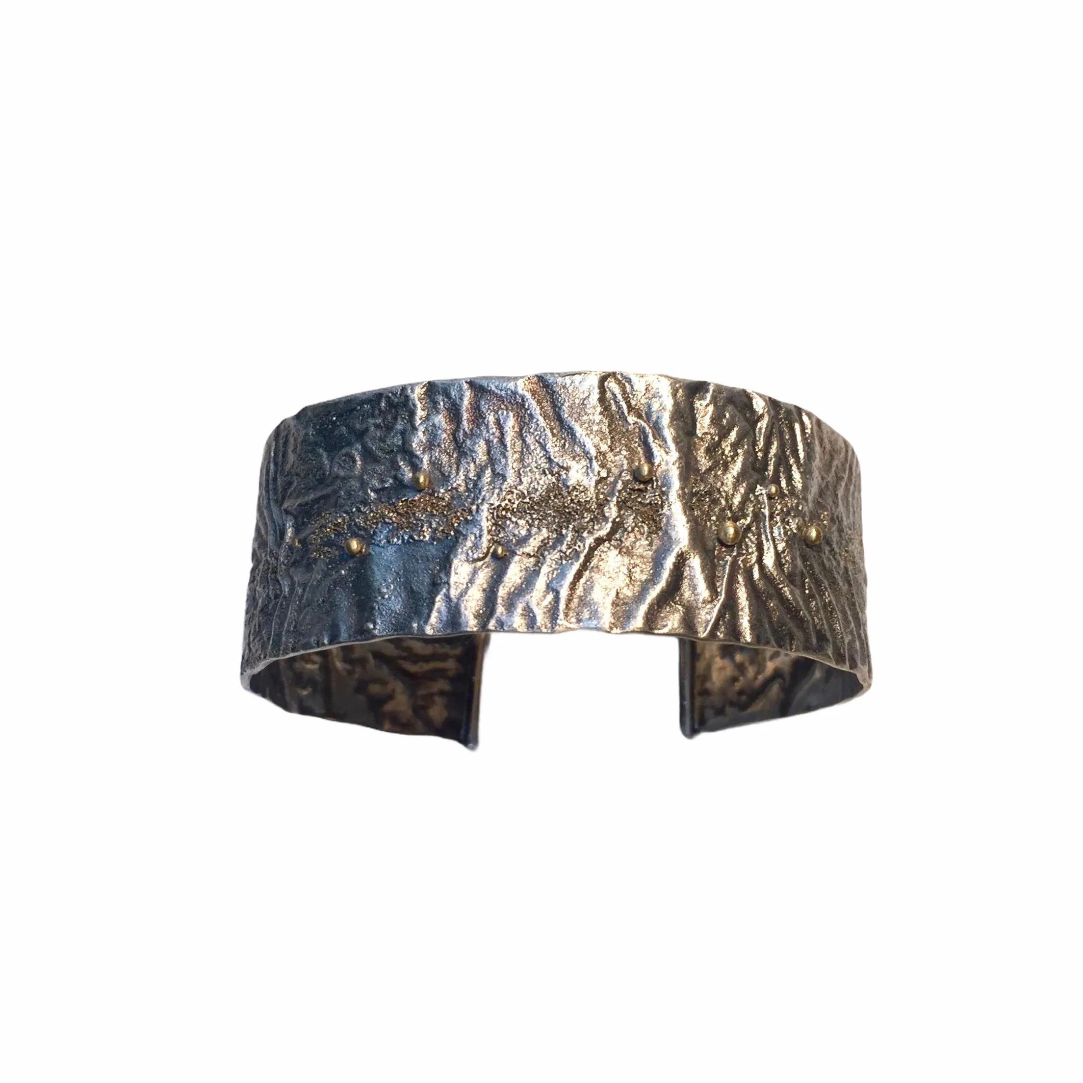 Reticulated Silver Forged Cuff with 18k gold accent