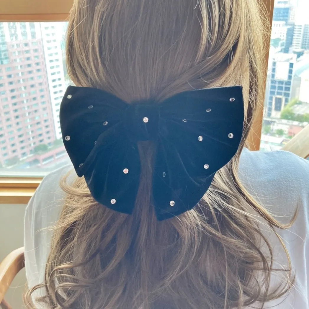 rhinestone embellished velvet hair bow butterfly big hair bow barrette for women