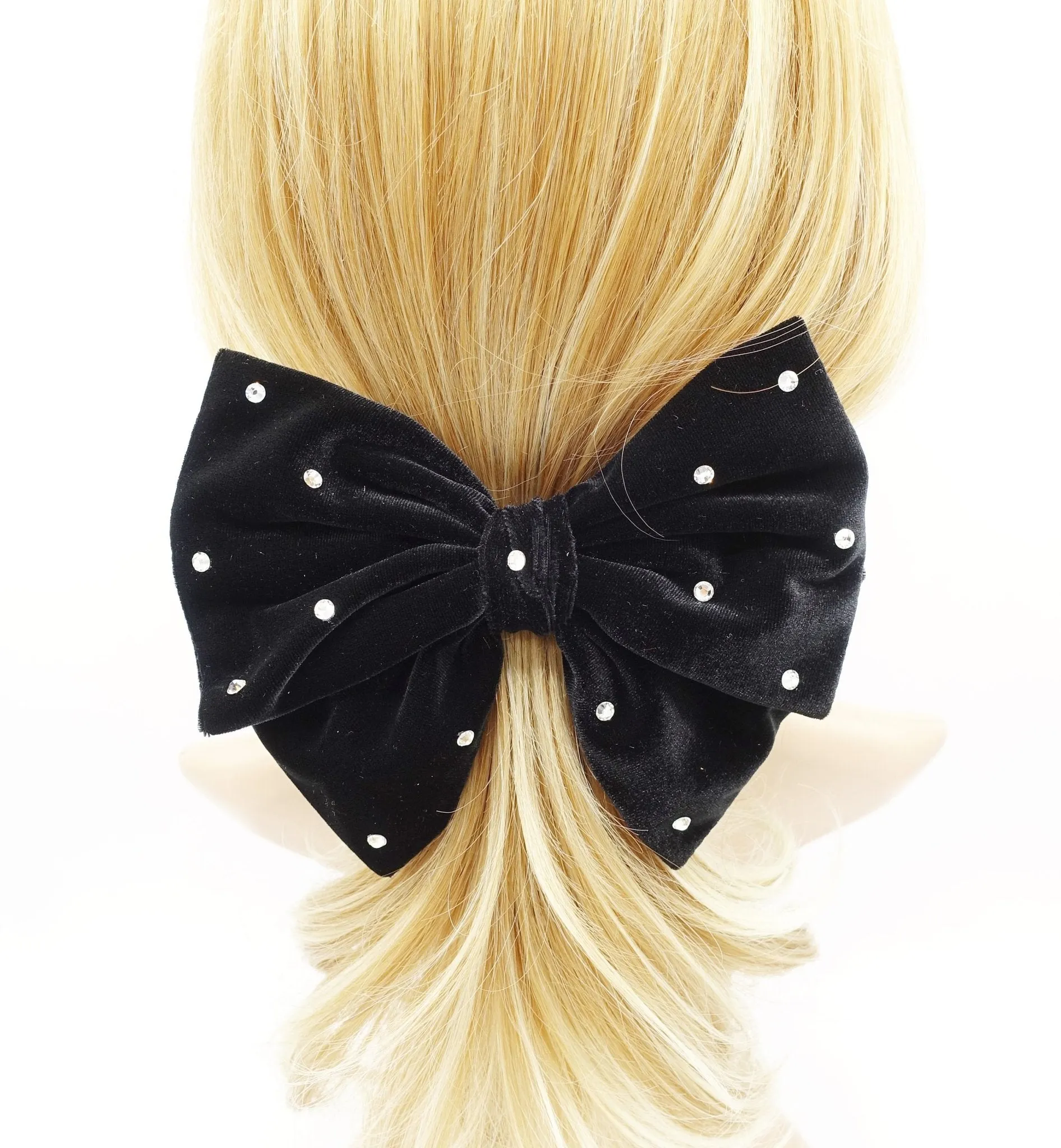 rhinestone embellished velvet hair bow butterfly big hair bow barrette for women