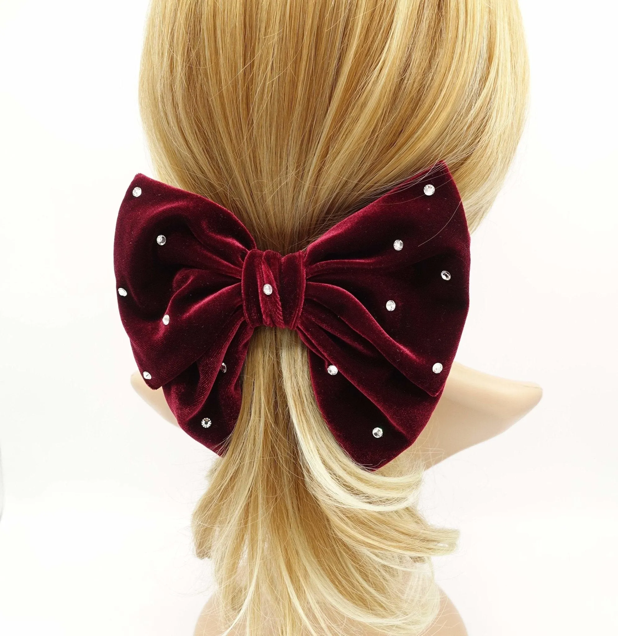 rhinestone embellished velvet hair bow butterfly big hair bow barrette for women