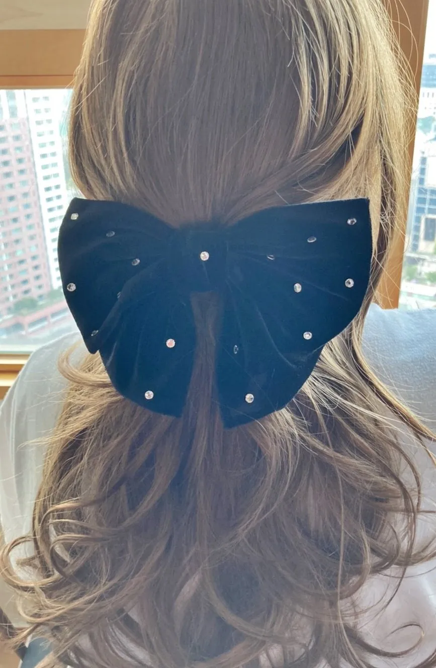 rhinestone embellished velvet hair bow butterfly big hair bow barrette for women