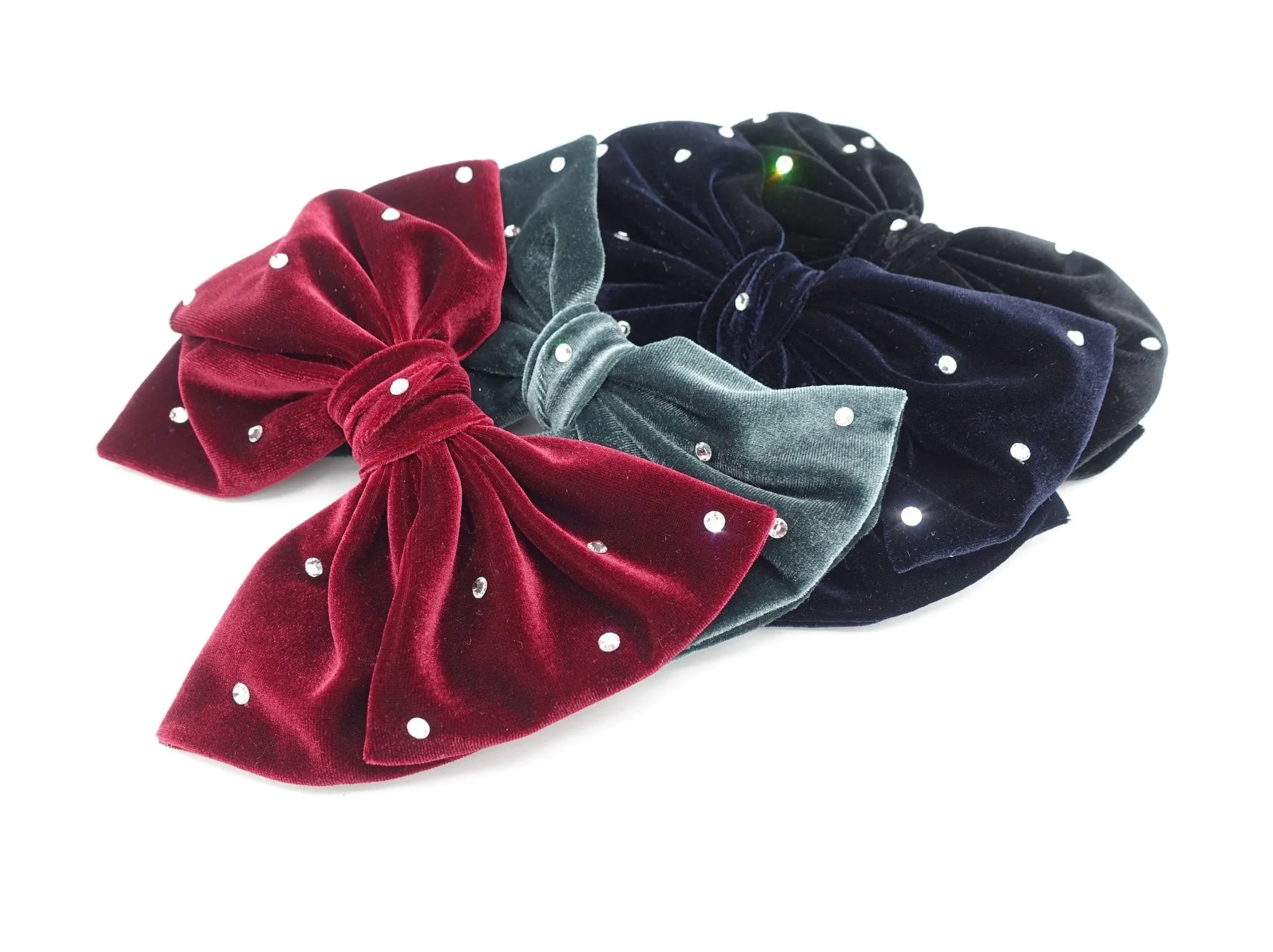 rhinestone embellished velvet hair bow butterfly big hair bow barrette for women