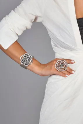 Rose Design Adjustable Ring & Cuff Bracelet Set