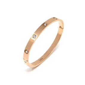 Rose Gold Hinged Stone Bangle - Stainless Steel