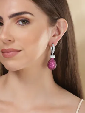Rubans Rhodium Plated Premium Ruby Pave Zircons Drop Earring