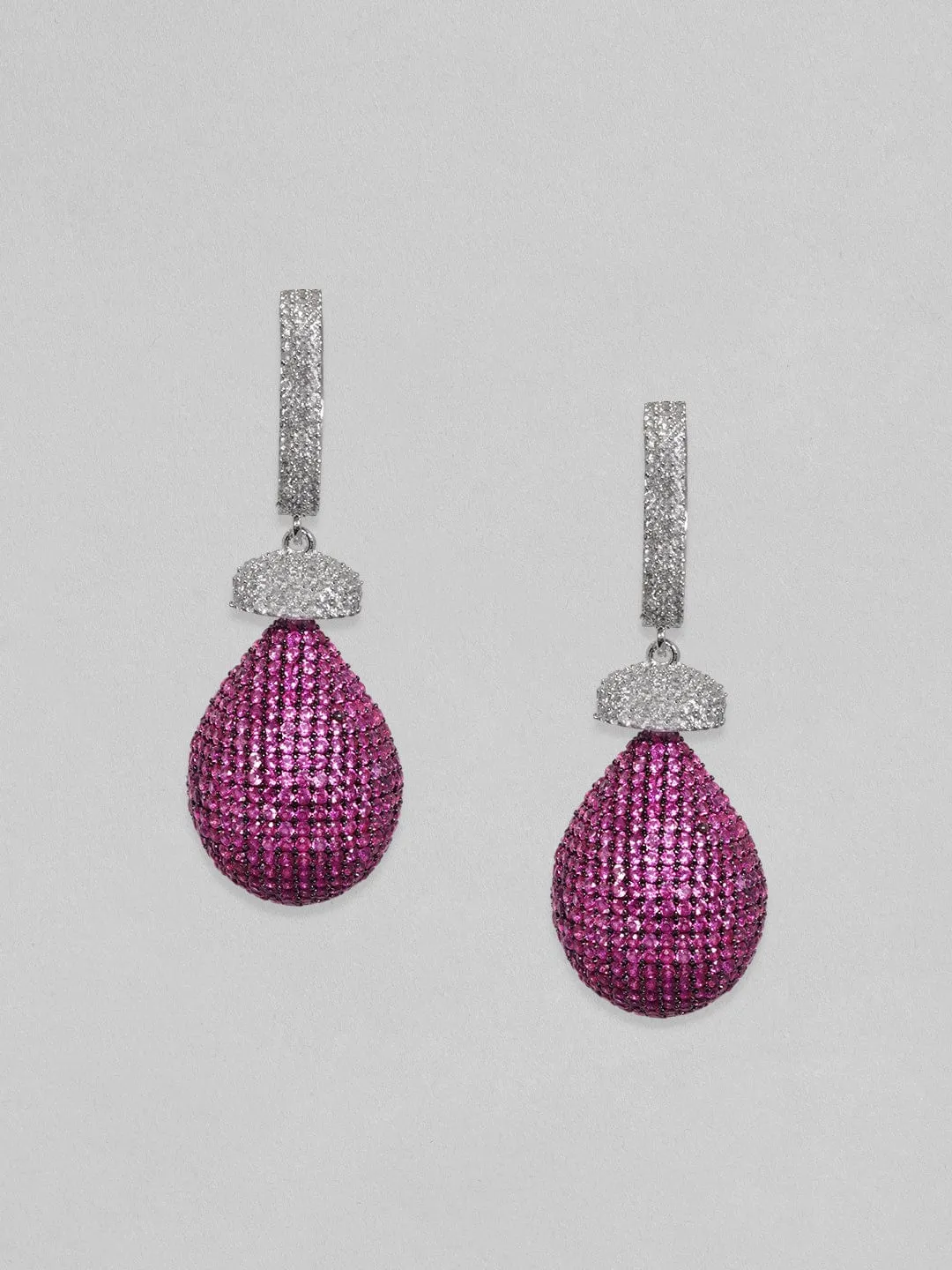 Rubans Rhodium Plated Premium Ruby Pave Zircons Drop Earring