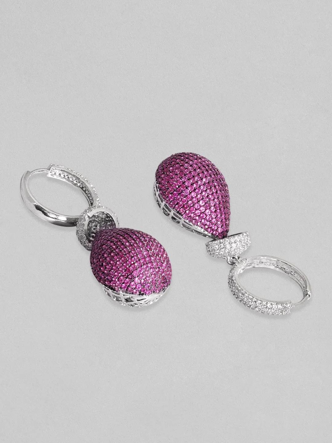 Rubans Rhodium Plated Premium Ruby Pave Zircons Drop Earring
