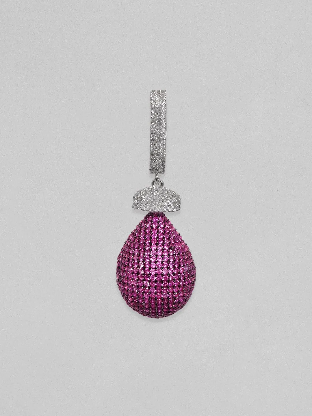 Rubans Rhodium Plated Premium Ruby Pave Zircons Drop Earring