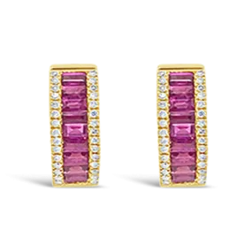 Ruby & Diamond Huggie Hoop Earrings