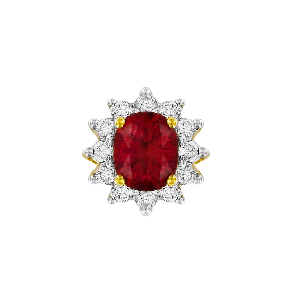 Ruby & Diamond Oval Cluster Stud Earrings | 18K Yellow Gold