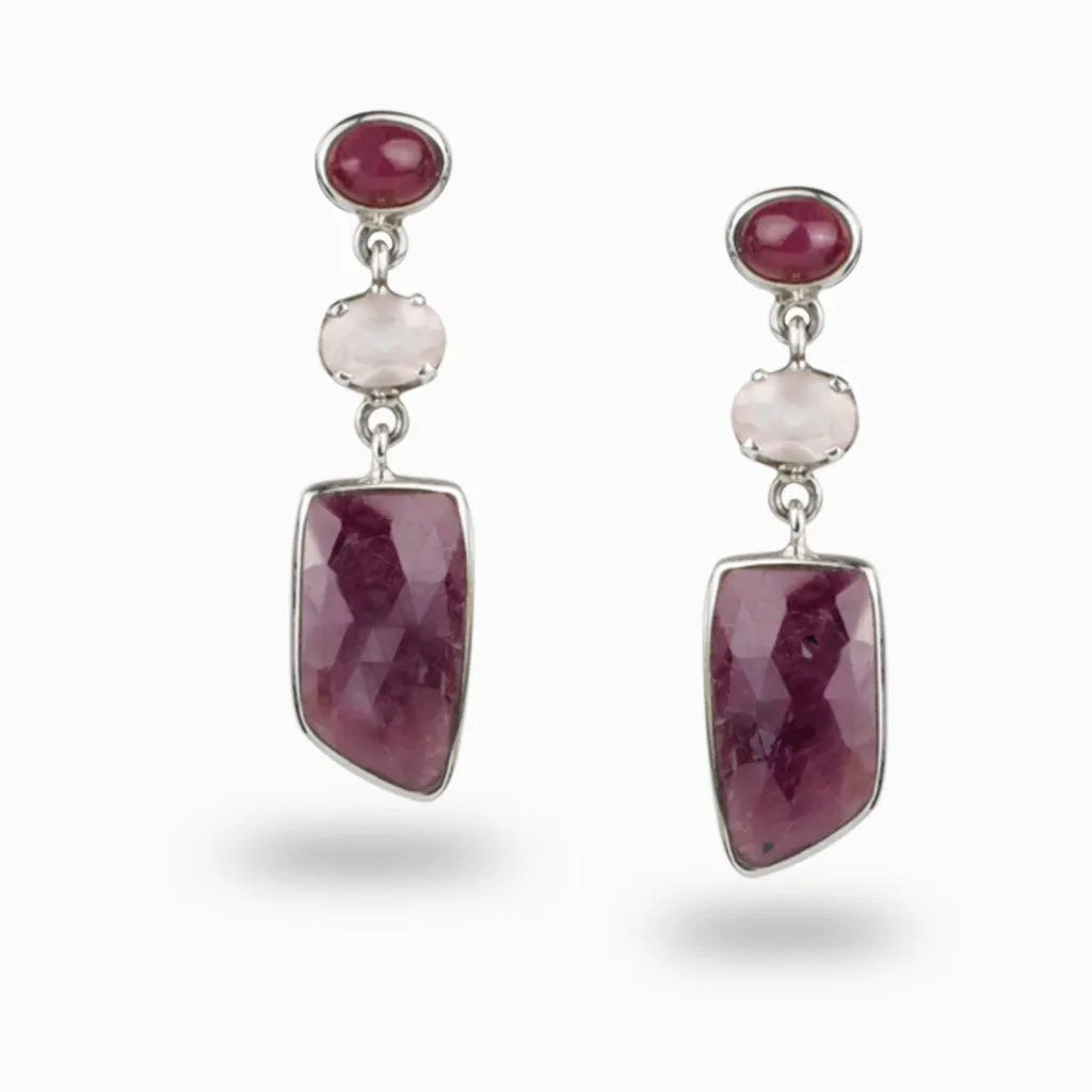Ruby & Rose Quartz Drop Earrings